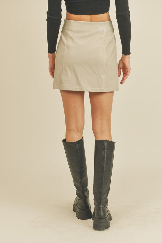 Ecru Leather Mini Skirt
