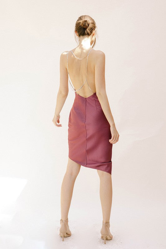 Plum Chain Asym Midi Dress
