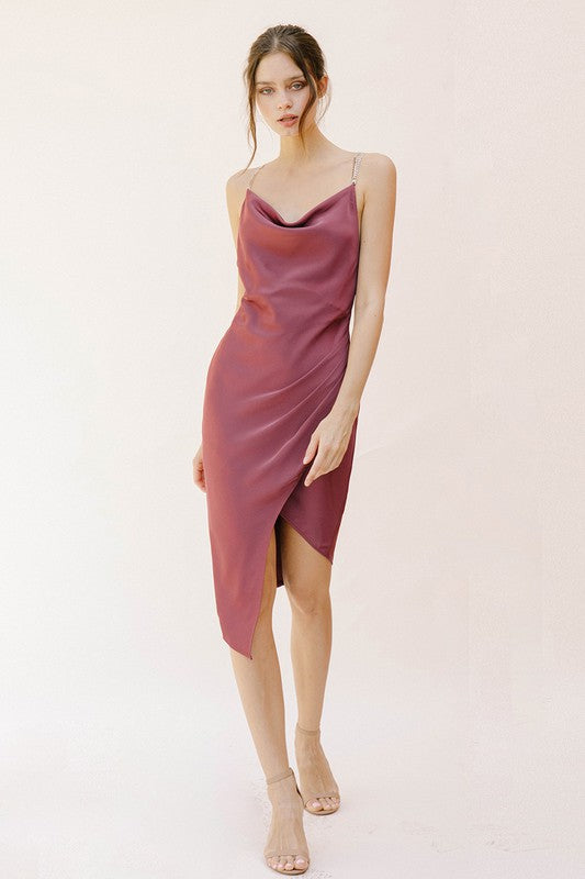 Plum Chain Asym Midi Dress