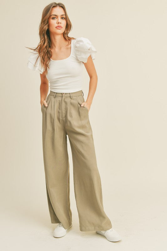 Dusty Olive Wide Leg Trouser
