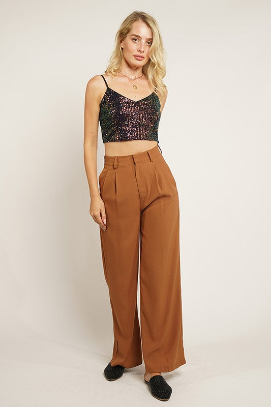 Rust Crepe Wide Leg Trouser