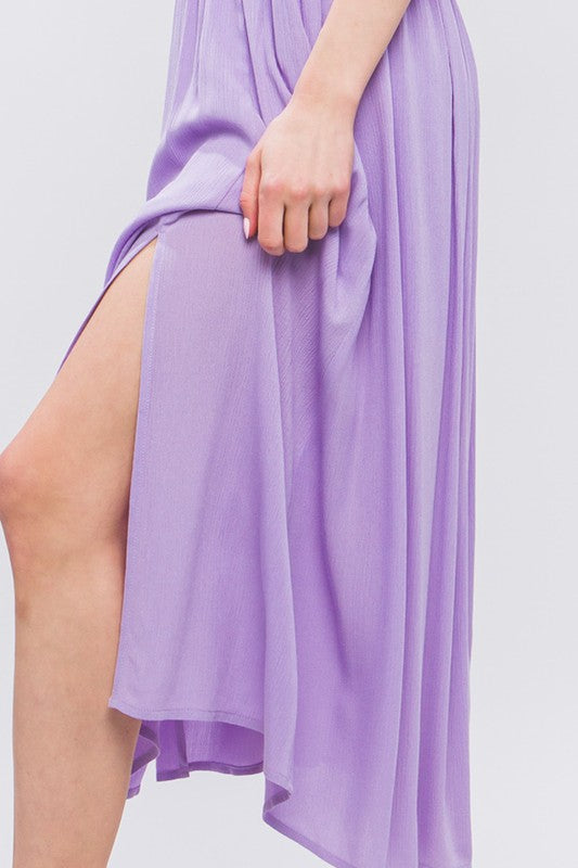 Lavender Smocked Off Shoulder Midi Dress