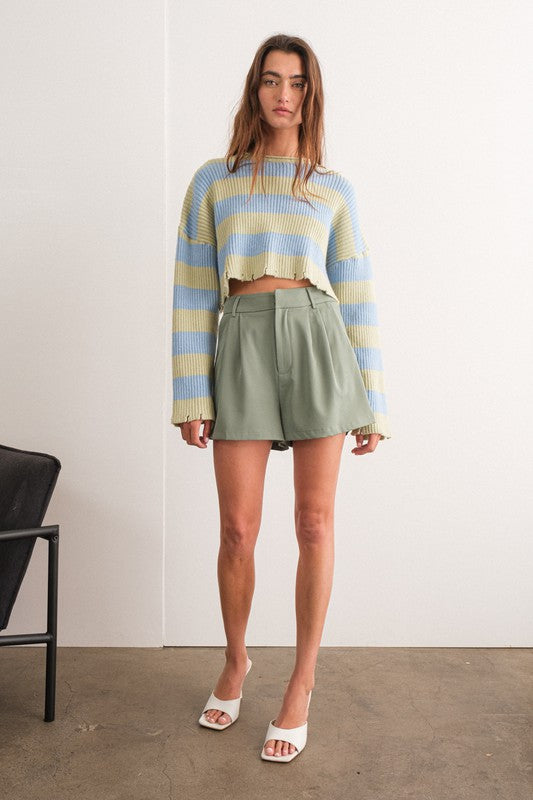 Blue/Mint Distressed Striped Sweater