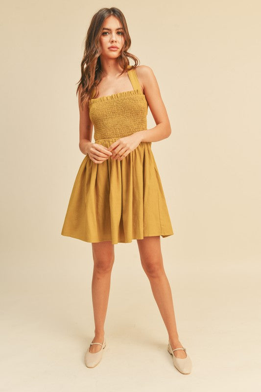 Lemongrass Smocked Mini Dress
