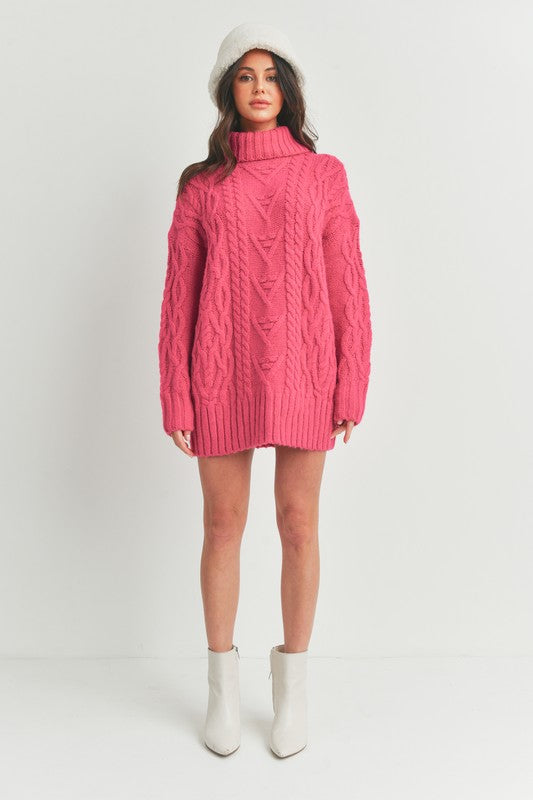 Fuchsia Cable Knit Sweater Dress