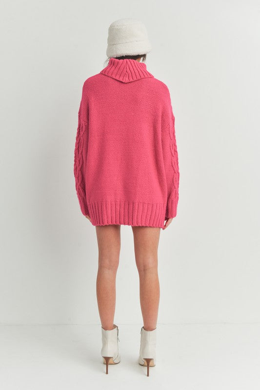 Fuchsia Cable Knit Sweater Dress