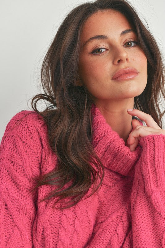 Fuchsia Cable Knit Sweater Dress