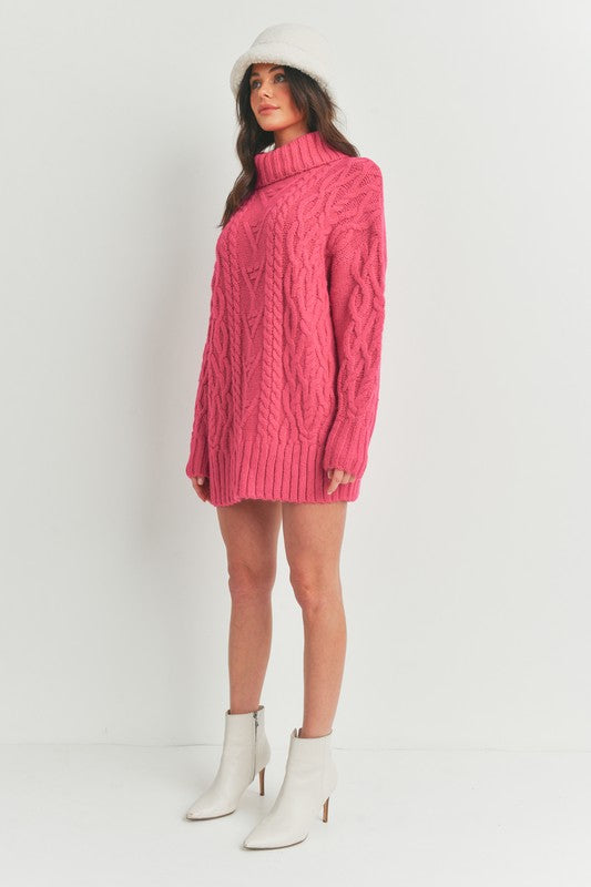Fuchsia Cable Knit Sweater Dress