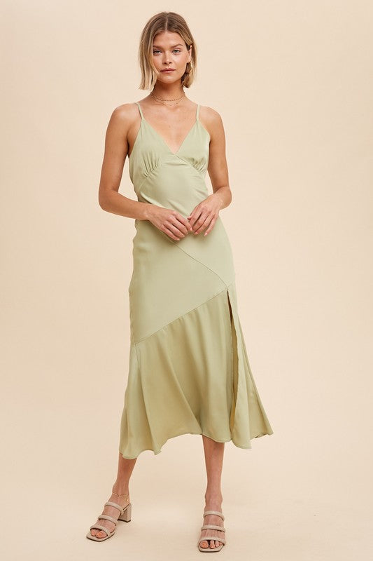 Kristy Sage Satin Midi Dress