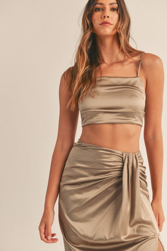 Millie Satin Crop Top & Midi Skirt Set