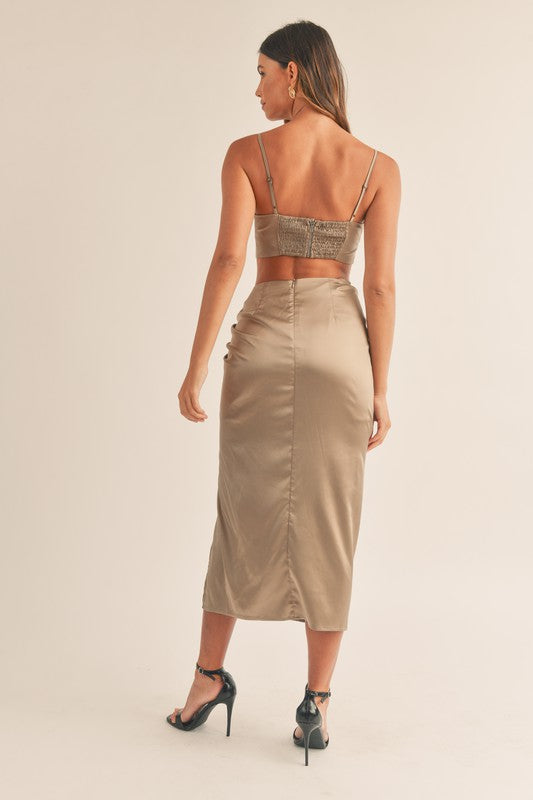 Millie Satin Crop Top & Midi Skirt Set