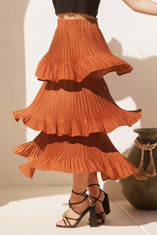 Terracotta Pleated Midi Skirt