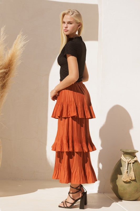 Terracotta Pleated Midi Skirt