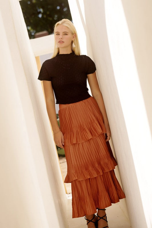 Terracotta Pleated Midi Skirt