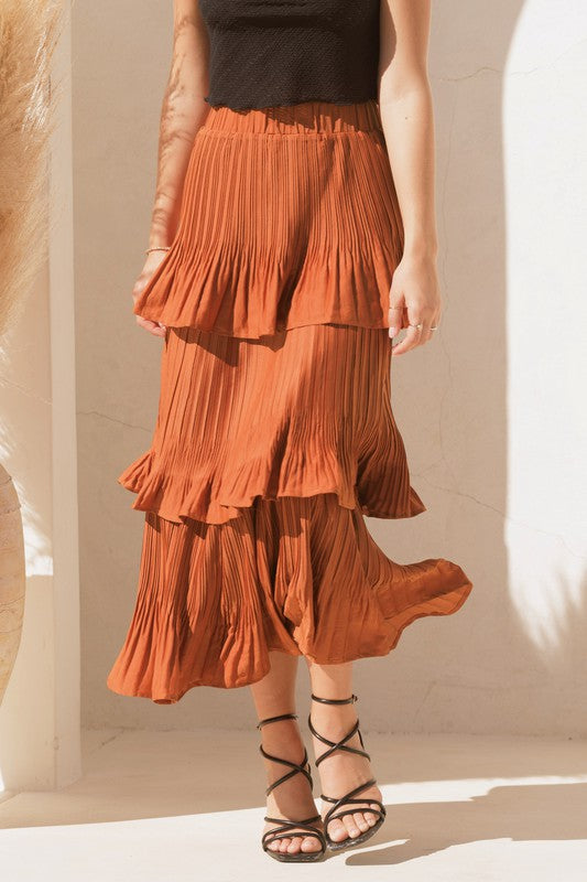 Terracotta Pleated Midi Skirt