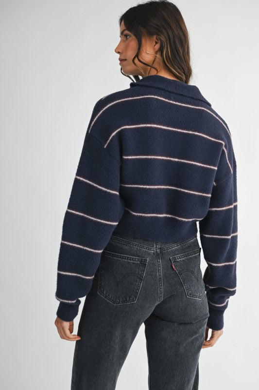 Navy Striped Fuzzy Sweater