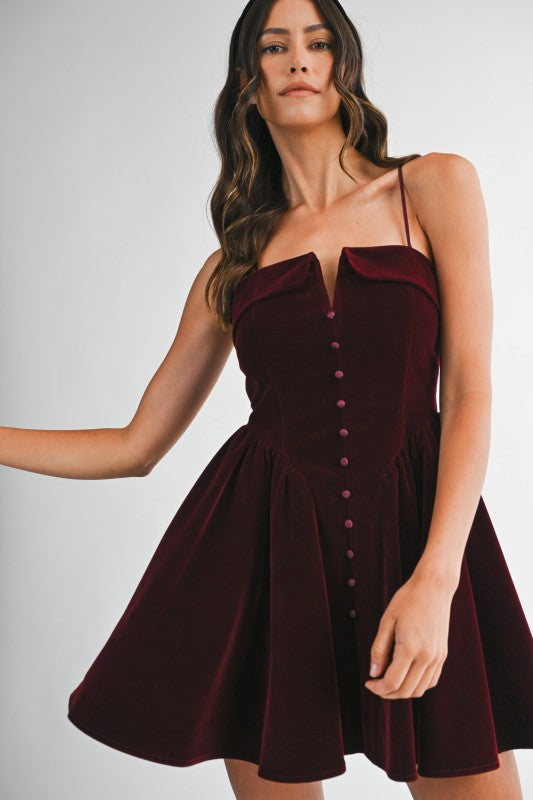 Mac Velvet Front Button Mini Dress