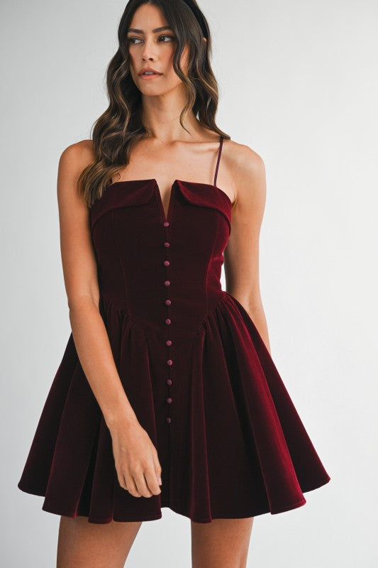 Mac Velvet Front Button Mini Dress