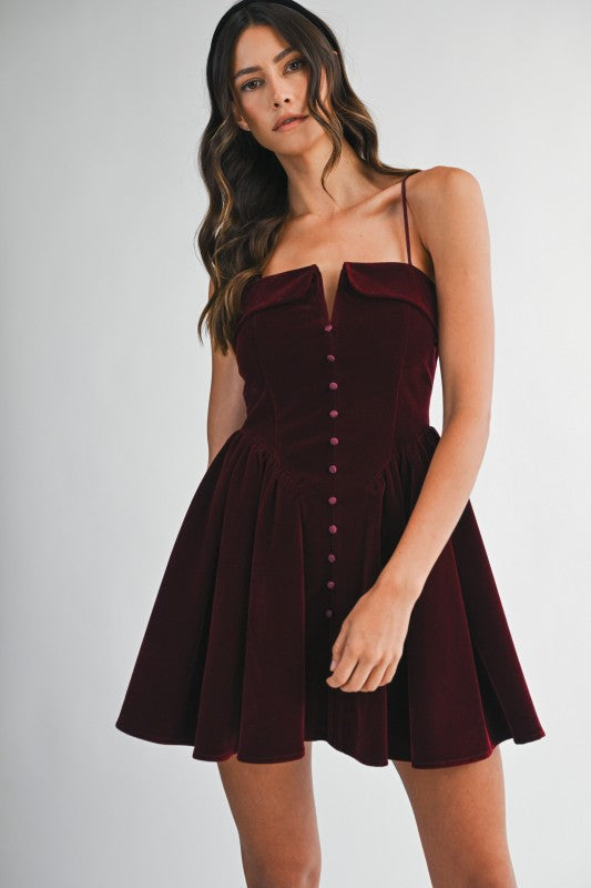 Mac Velvet Front Button Mini Dress
