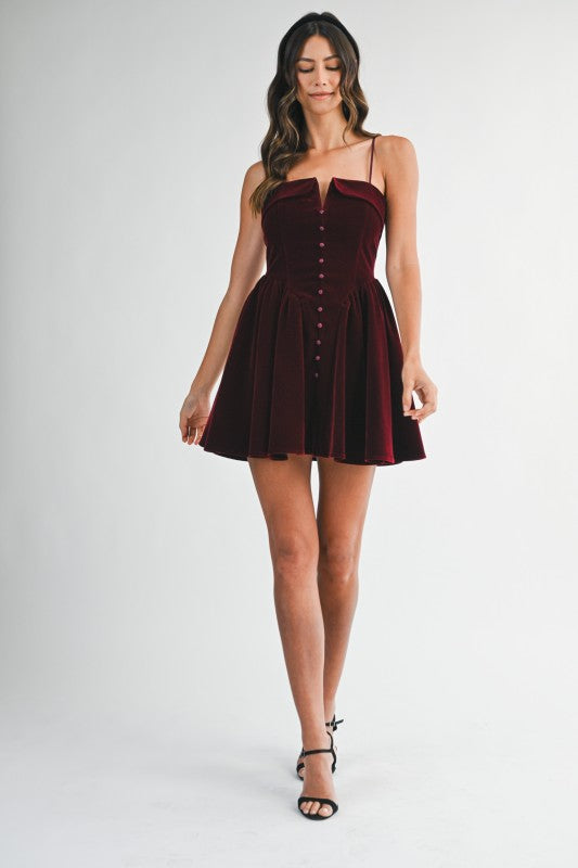 Mac Velvet Front Button Mini Dress