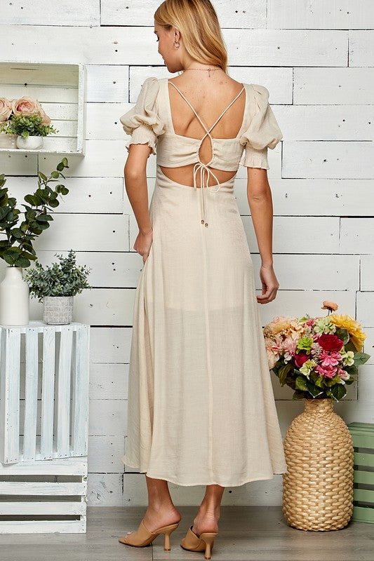 Oat Puff Sleeve Sweetheart Maxi Dress