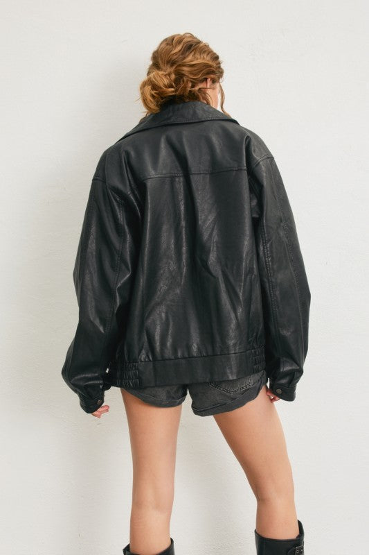 Harry Black Oversized Leather Biker Jacket