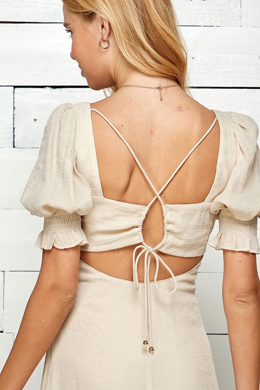Oat Puff Sleeve Sweetheart Maxi Dress