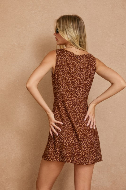 Mocha Mousse Leo Square Neck Mini Dress