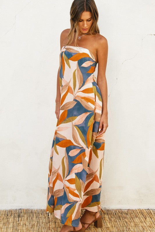 Persimmon Blue Tropical Tube Midi Dress