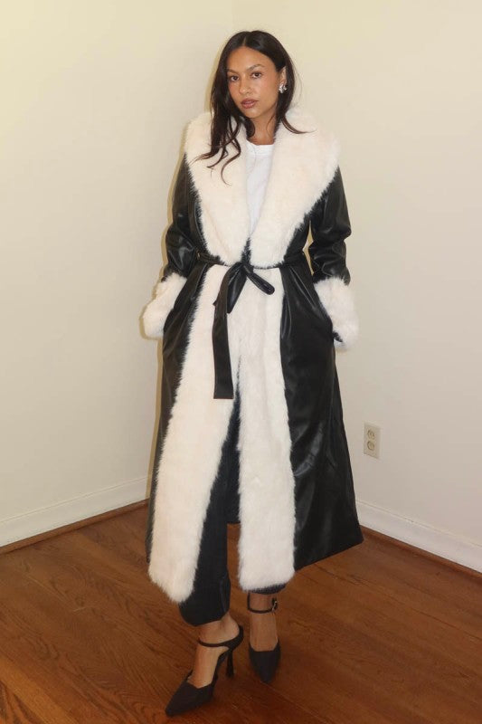 Elsa Faux Leather & Fur Long Coat
