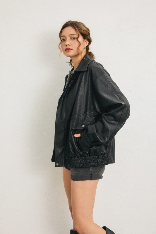 Harry Black Oversized Leather Biker Jacket