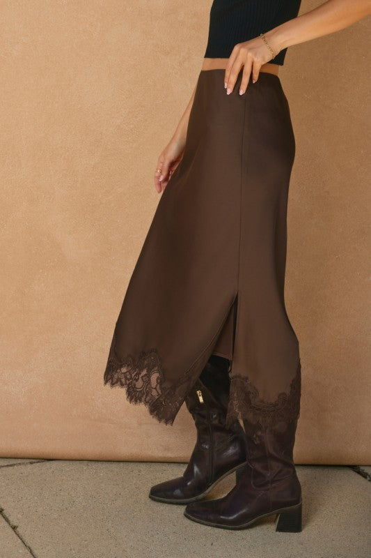 Chocolate Satin Midi Skirt