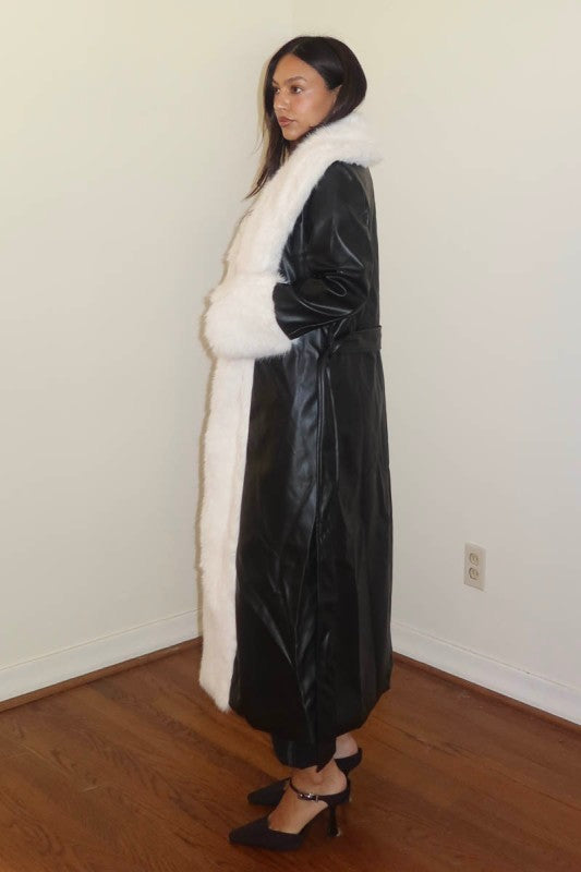 Elsa Faux Leather & Fur Long Coat