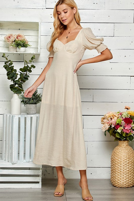 Oat Puff Sleeve Sweetheart Maxi Dress