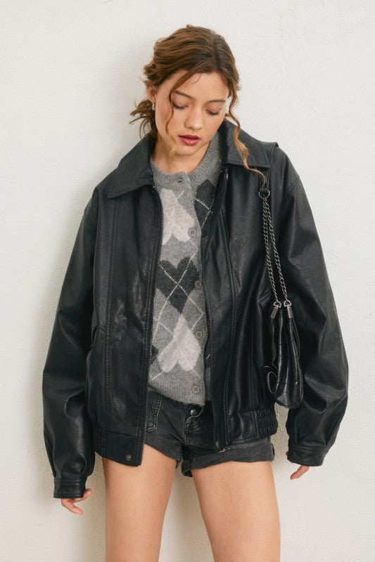Harry Black Oversized Leather Biker Jacket
