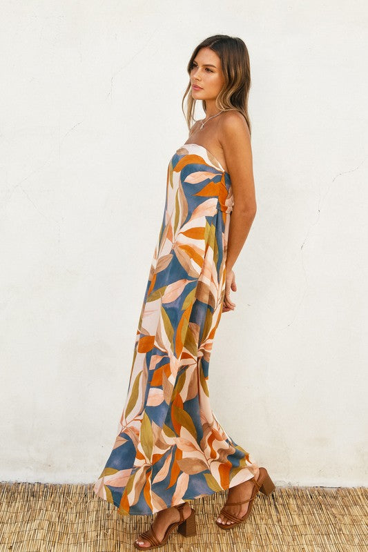 Persimmon Blue Tropical Tube Midi Dress